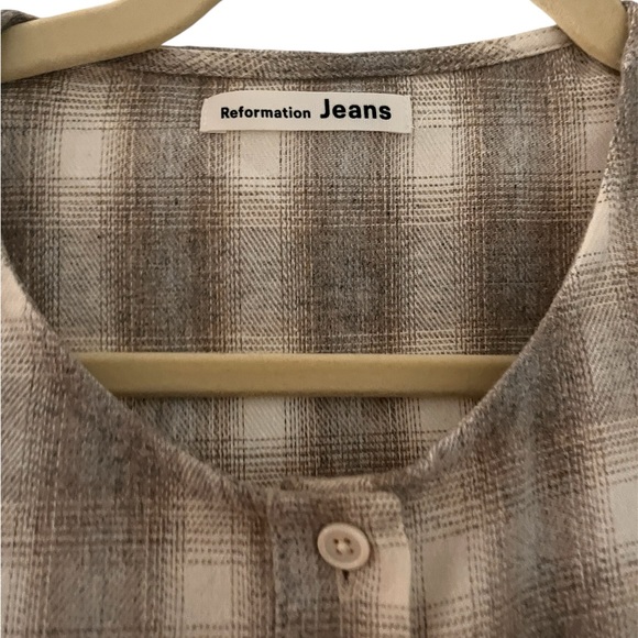 Reformation Jeans Flannel Long Sleeve Shirt, Light Gray in Large - Picture 2 of 5